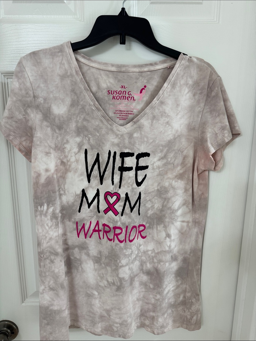 Earth Yoga Susan G Komen Tie-Dye V-Neck Tee with Pink Breast Ribbon